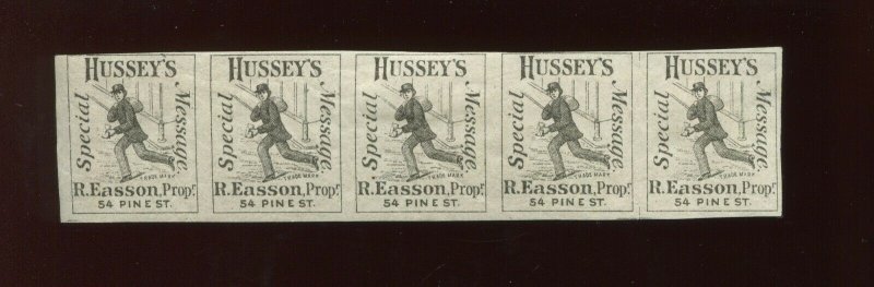 87L63 Var Hussey's Post New York Imperf Mint Strip of 5 Stamps (87L63 A1)