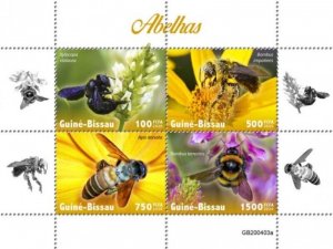 Guinea-Bissau - 2020 Bees, Honey Bee, Bumblebee - 4 Stamp Sheet - GB200403a