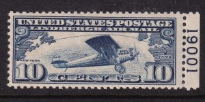 1927 Sc C10 AIRMAIL MNH 10c Lindbergh, plate number single Hebert CV $35 (JF