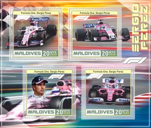 Stamps.Cars Formula 1 Sergio Perez 2020 year 1+1 sheets perf  Maldivies