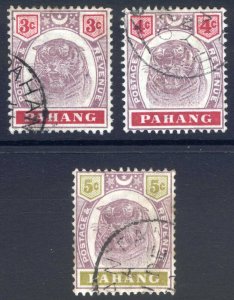 Malaya Pahang 1895 3c - 5c TIGER SG 14-16 Scott 14-15 VFU, Cat £38($48)