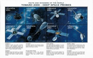 Uganda 1997 - DEEP SPACE PROBES - Sheet of 8 Stamps - Scott #1484A - MNH