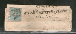 India 1872 QV ½A Stamped Small Envelope tied 80' Red Jamnuggur , Rajcote Canc