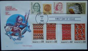 2501-2505 FDC Indian Headdresses 8/17/90 set of 5