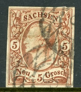 Germany 1860 Saxony Sachsen 5ng Brown Scott # 13a VFU T829