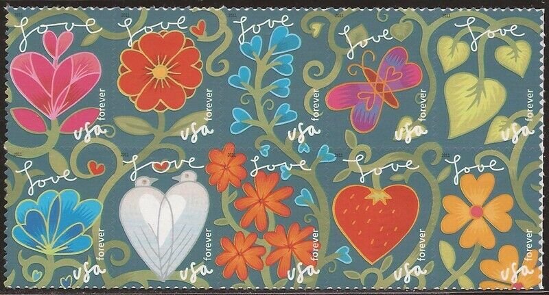 US Stamp 2011 Garden of Love - Block of 10 Forever Stamps #4531-40