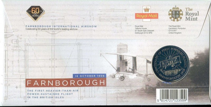 2008 Farnborough Air Display ROYAL MINT COIN Cover Red Arrows 'Medal' BUNC