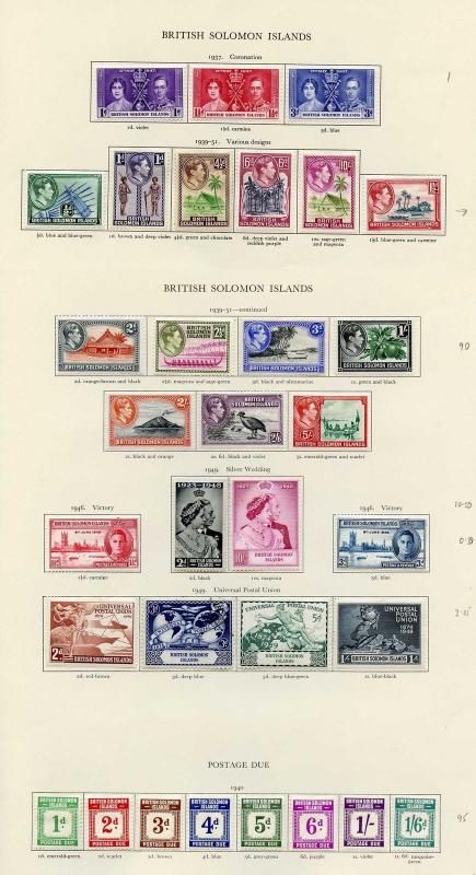 Collection of British Solomon Islands KGVI on leaves cat 200.05 pounds