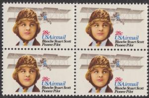 US C99 Airmail Blanche Stuart Scott 28c block MNH 1980