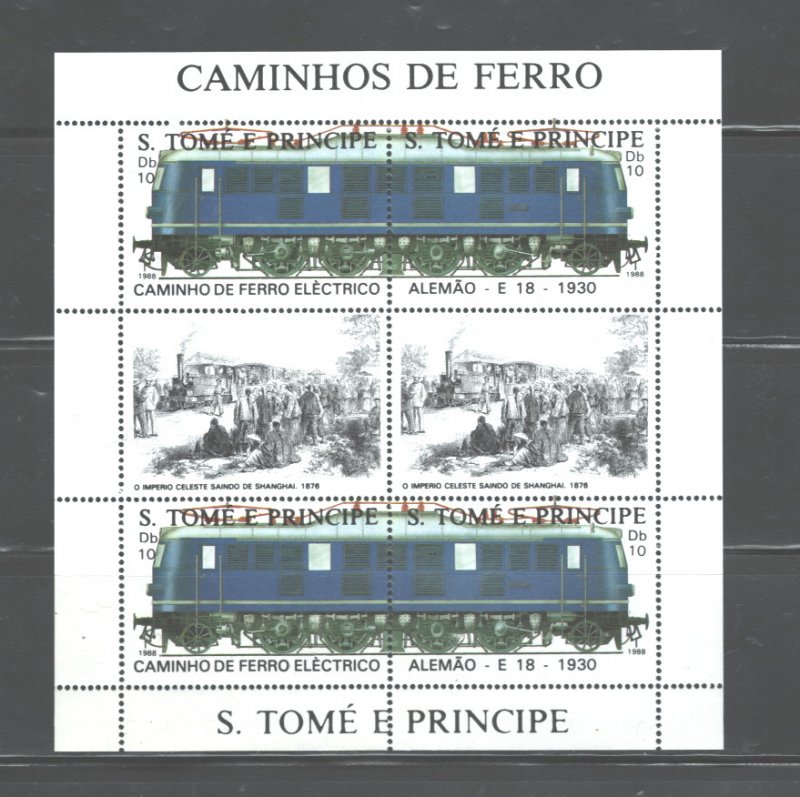 S TOME E PRINCIPE 1988 TRAINS M.S.. #825  MNH