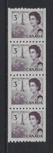 CANADA - #466 - 3c QUEEN ELIZABETH II CENTENNIAL MINT COIL STRIP OF 4 (1967)  VF