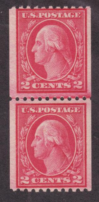 US Sc 487 MNH. 1916 2c carmine Washington Coil, Joint Line Pair