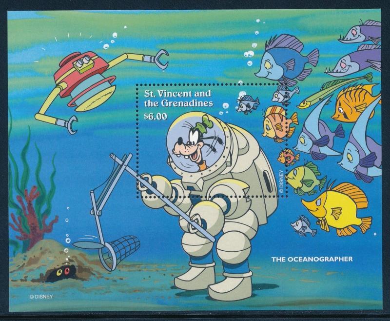 Disney St-Vincent MNH Souvenir Sheet Goofy Oceanographer #2255 (1996)