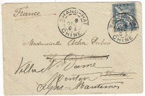 French Offices in China 1904 Shanghai cancel on cover to France