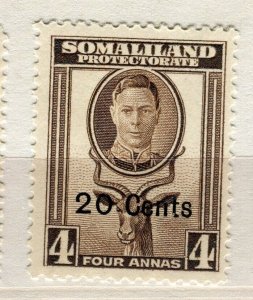 SOMALILAND PROTEC; 1951 early GVI surcharged issue Mint hinged 20c. value