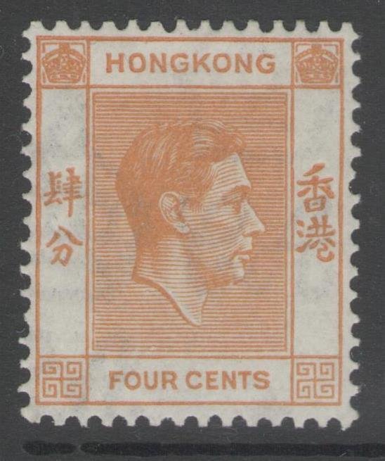 HONG KONG SG142 1938 4c ORANGE p14 MTD MINT 