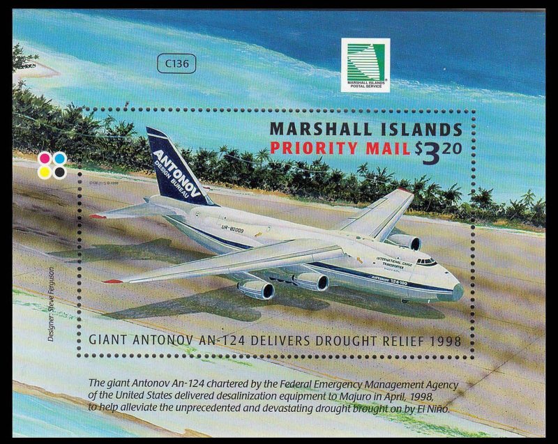 MARSHALL ISLANDS - 1998 DROUGHT RELIEF / AIRPLANES - MIN. SHEET MINT NH