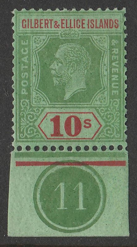 GILBERT & ELLICE ISLANDS 1922 KGV 10/- wmk script, control no 11. MNH **. 