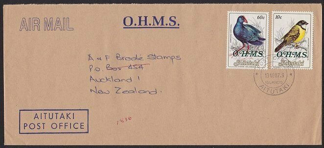 AITUTAKI 1987 OHMS overprints on birds definitive on cover to New Zealand...2224