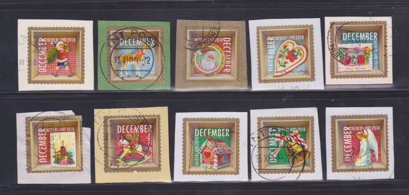 Netherlands Stamps: 2010 Christmas Issue Set/10 #1378a-j; Used; On Paper (s/a)