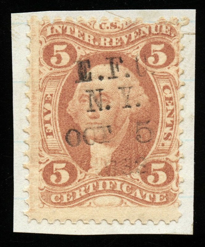 B540 U.S. Revenue Scott R24c 5c Certificate on piece, multiline handstamp cancel