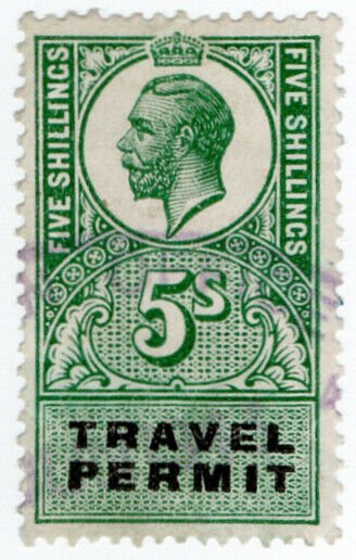 (I.B) George V Revenue : Travel Permit 5/-