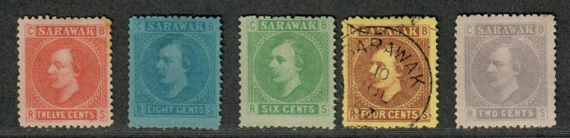 Sarawak Sc#3-7 M+U, Complete Set, All No Gum, Cv. $54.75