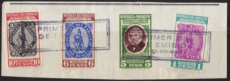 1940 Paraguay, N° 398/401 Centenary Del Stamp Cancellation First Day Su