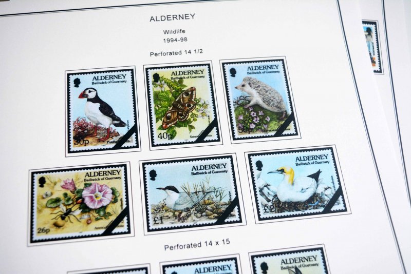 COLOR PRINTED GB ALDERNEY 1983-2020 STAMP ALBUM PAGES (89 illustrated pages)