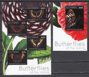 Guyana, Mi cat. Issue. Butterflies sheet of 4 & s/sheet. ^