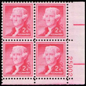 US #1033 JEFFERSON MNH LR PLATE BLOCK #25902