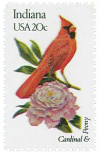 1982 20c State Birds & Flowers, Indiana, Cardinal & Peony Scott 1966 Mint VF NH