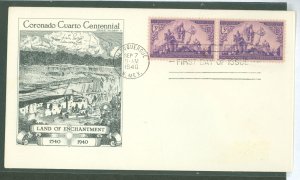 US 898 1940 3c Coronado Expedition of Discovery (pair) on an addressed (label removed) FDC with an unknow cachet