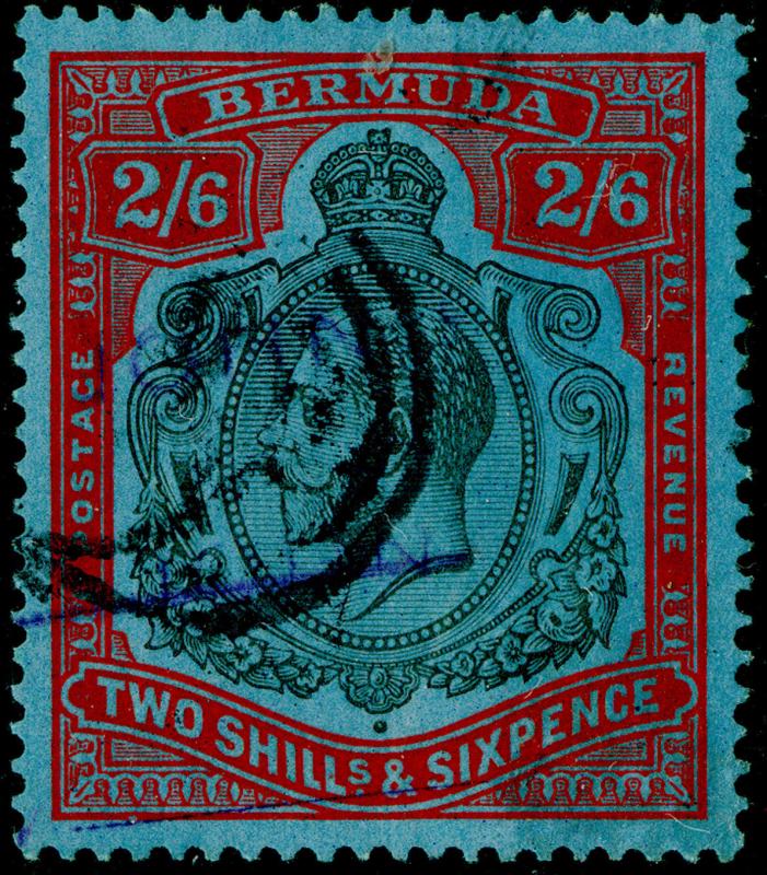 BERMUDA SG89f, 2s 6d black & carmine, USED. Cat £350. DAMAGED LEAF BOTTOM RIGHT. 