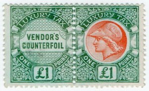 (I.B) George V Revenue : Luxury Tax £1 (colour trial)