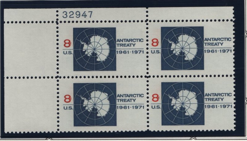 US, 1431, MNH, PLATE BLOCK, 1971, MAP OF ANTARCTIC