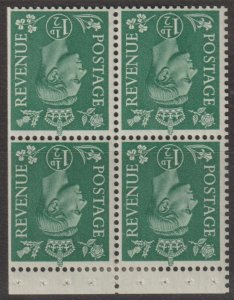 Great Britain Scott# 282c 1951 KGVI VF MNH Booklet Pane Inv Wmk #2