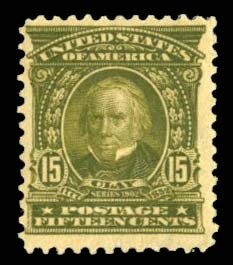 United States, 1902-3 #309 Cat$185, 1902 15c olive green, hinged