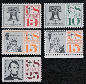 US #C57-59, 62 Used Set of 3 Liberty Bell Lincoln Statue of Liberty (1959-67)