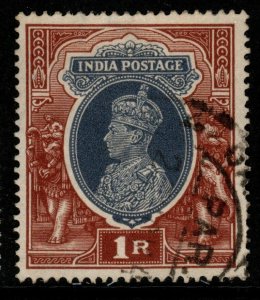 INDIA SG259 1937 1r GREY & RED-BROWN USED