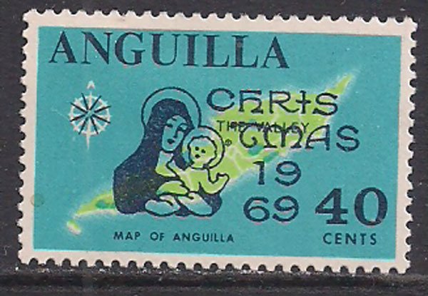 Anguilla 1969 QE2 40ct Christmas Map of Island Ovpt MM SG 66 ( B656 )