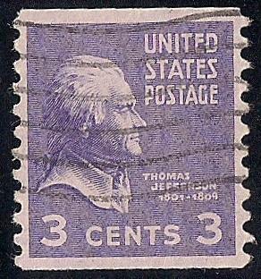 842 3 cent Thomas Jefferson coil Stamp used EGRADED VF-XF 85