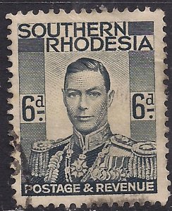 Southern Rhodesia 1937 KGV1 6d Grey Black used SG 44 ( A1218 )