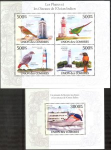 Comoro Islands 2010 Lighthouses Birds Sheet + S/S MNH