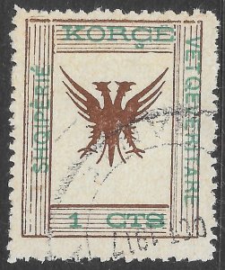 Albania Scott 54 Used 1c Double Headed Eagle Issue of 1917, used Oct. 1917