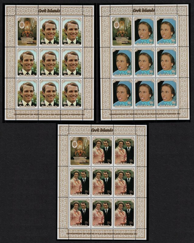 Cook Is. Princess Anne Royal Wedding 3v Sheetlets 1973 MNH SG#450-452