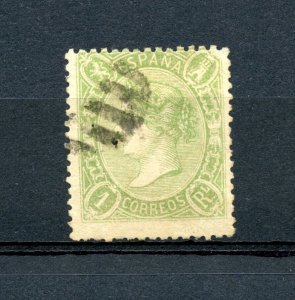 Spain #78 (S333) Isabella 1 r yellow green, used, F, F-VF, CV$525.00