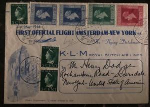 1946 Amsterdam Holland First Official Flight cover FFC to New York USA KLM