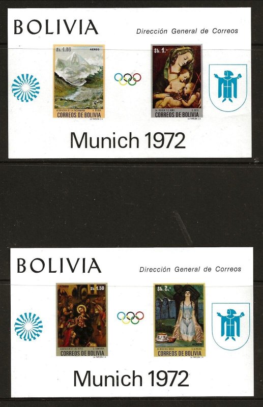 Bolivia Sc C318a - C319a NH S/S of 1972 - Art Paintings - Sport Olympics Sapporo