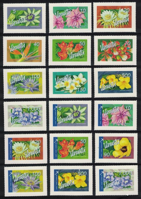 Vanuatu Flowers 18v Self-adhesive COMPLETE High Face and Cat Value SG#973-982h